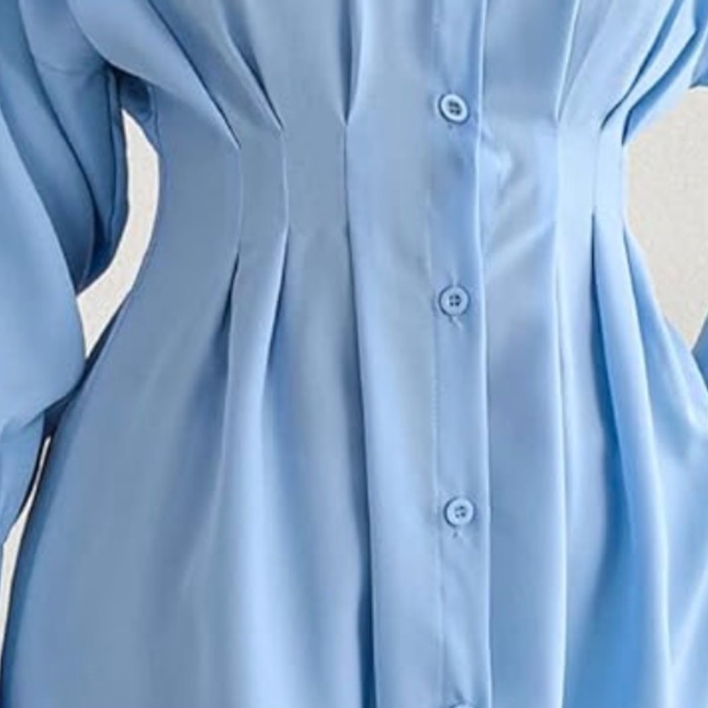 Elegant Sky Blue Button-Up Dress – Tailored Fit – Size Medium